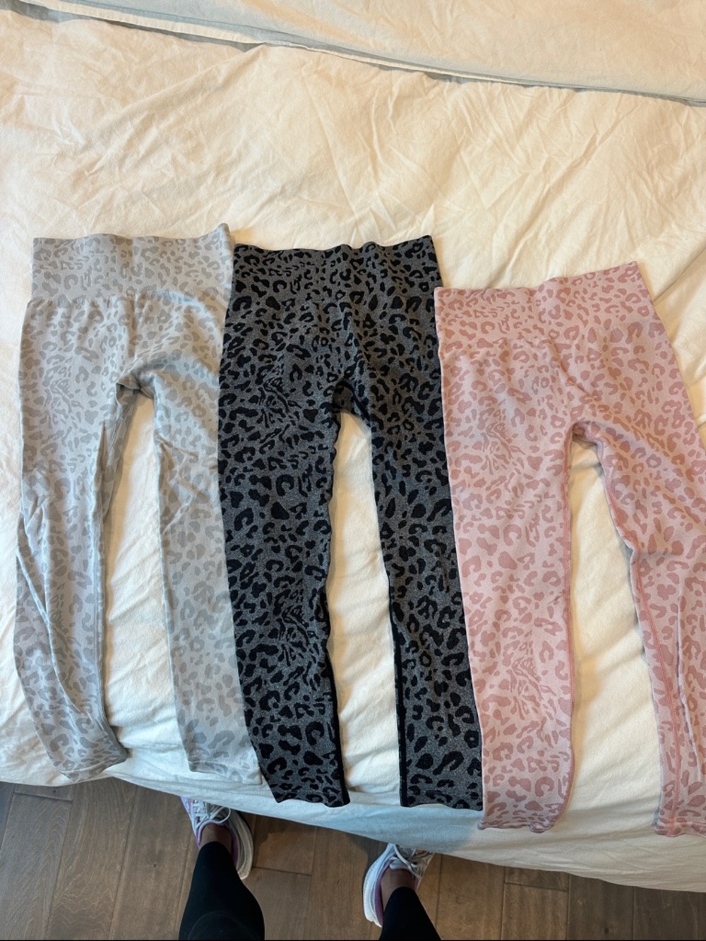Womans Leopard Print Leggings - Pink, Gray & Black BUNDLE 3 pairs